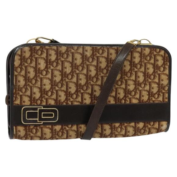 DIOR Trotter Canvas Shoulder Bag Brown Gold - Picture 1 of 16